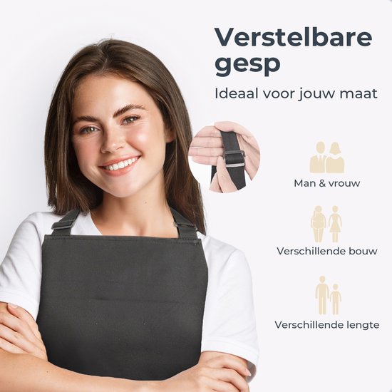 Küchenschürze - Wasser- und schmutzabweisend - Professionelle Kochschürze - Schürze für Damen und Herren - Catering-Schürze - Unisex - Verstellbare Schnalle - Extra große Fächer - Grau