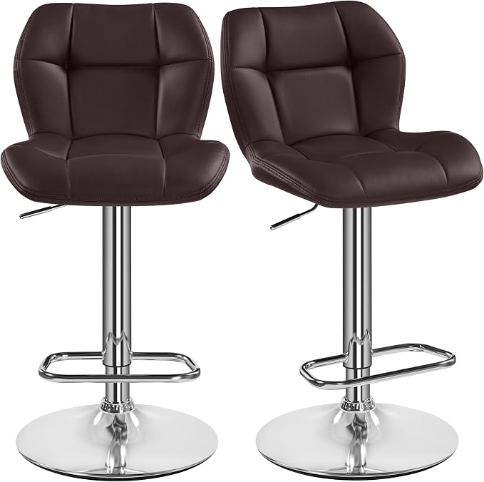 Yaheetech Barhocker – 2er-Set – Höhenverstellbar 62,5–84,5 cm – Um 360° drehbar – Braun