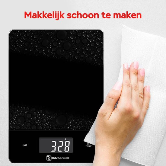 Kitchenwell Digitale Präzisions-Küchenwaage - Küchenwaage - 1gr - 15kg - Tara-Funktion - Schwarz