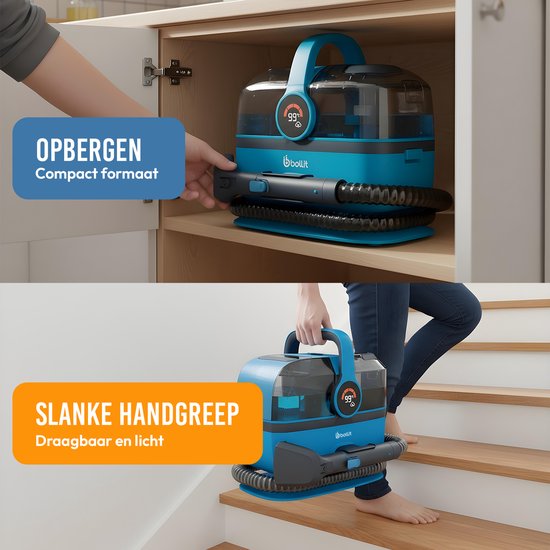 BOLLIT 4-in-1-Teppichreiniger XL 1800 W Ultra – Dampfreiniger und Fleckenentferner – 100 °C Dampf – Sofarreiniger – Möbelreiniger – Handdampfreiniger - Matratzenreiniger – Sesselreiniger – Reiniger für Auto, Sofa, Boden und Teppich (V6 Azure Blau)