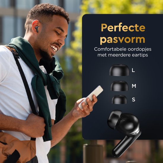 Golden Sound Earphones kabellos - Kabellose Ohrhörer - Bluetooth-Ohrhörer - Aktive Geräuschunterdrückung - Sport-Ohrhörer - LED-Display - Touch-Funktion - Geeignet für jedes Smartphone & Laptop