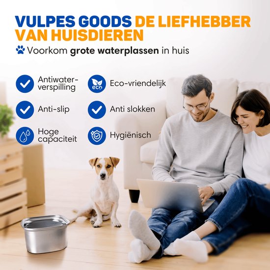 Vulpes Goods® Trinknapf Hund - Wassernapf für Hunde - Anti-Spillage - Reduziert das Schlabbern - Edelstahl - Für unterwegs - 3L