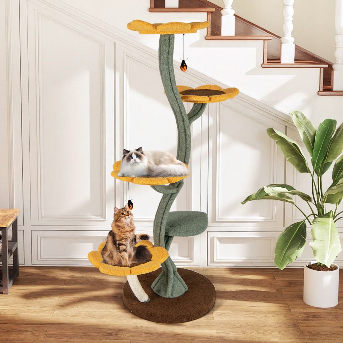 Coast Kratzbaum – Sonnenblumen-Design – 5 Ebenen – gelb, braun und grün – 175 cm