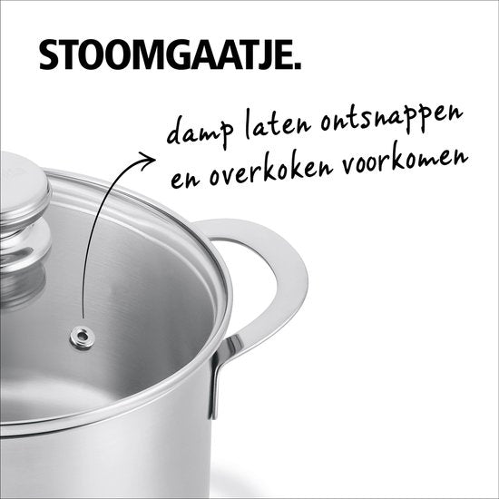 BRABANTIA ENJOYMENT Kochtopf/Pfanne – Ø 24 cm – Edelstahl – Glasdeckel – PFAS-frei – Für Induktionsherde geeignet
