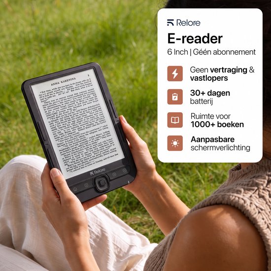 Relore E-Reader mit 6-Zoll-Touchscreen – Speicherplatz für über 1000 E-Books – Ersatz für Kobo Clara, Kindle und Pocketbook