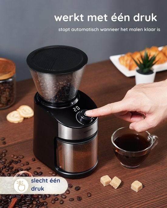 Safecourt Elektrische Kaffeemühle Deluxe - 25 Funktionen - 1000W - Für Kaffeebohnen - Schwarz
