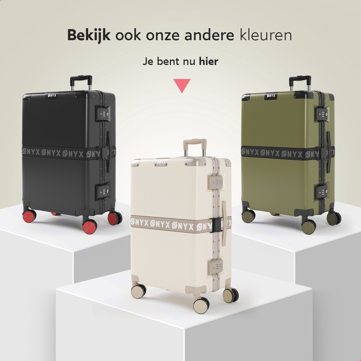 ONYXÂ¬Ã† Check-in Koffer 65L - TSA-Schloss - Spinner-Räder - Leichter Trolley - Aluminiumverschluss - Sandweiß
