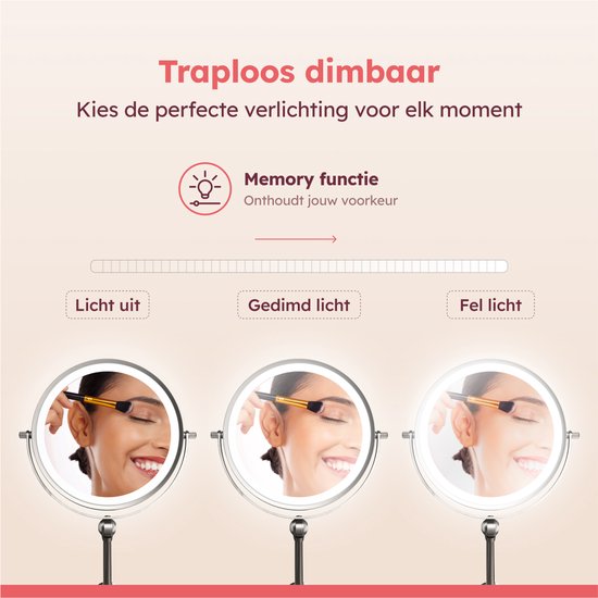 Fraay® Make-up-Spiegel mit LED-Beleuchtung - 10-fache Vergrößerung - Vergrößerungsspiegel mit Licht - wiederaufladbar - Rasierspiegel - Badezimmerspiegel - Nickel