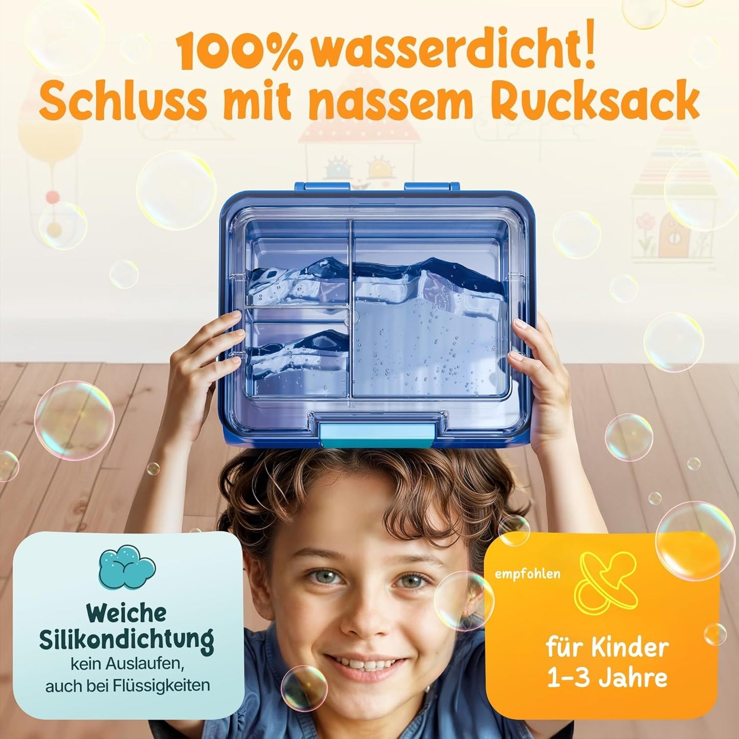 Funkelfuchs® - Lunchbox Kids mit Fächern - 500ml, blau - Lunchbox Stern, klein - Brotzeitbox, Snackbox, Lunchbox, Brotzeitbox, bento box kids - für Schule, Kindergarten und Krippe