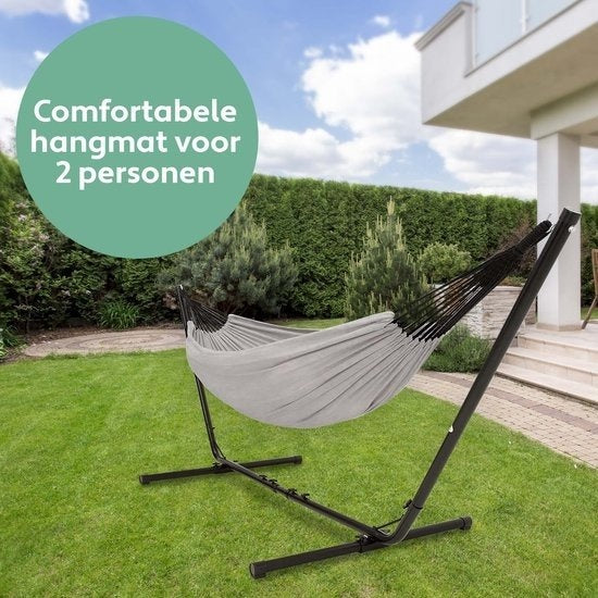 Vita5 Hängematte mit Ständer - 2 Personen - Verstellbare Länge - Inkl. Tragetasche - Gewicht 205 kg - Grau