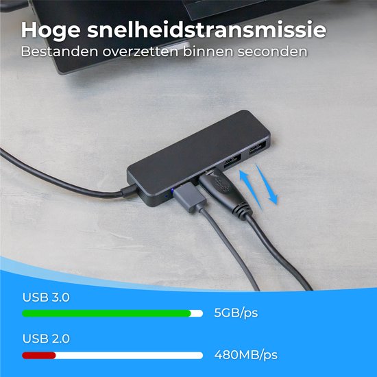 Nuvance - USB-3.0-Hub - 4 Anschlüsse - einschließlich USB-C-Konverter - USB-Splitter - Schwarz