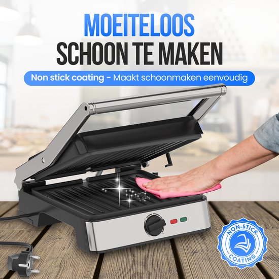 Strex Sandwichgerät XL mit Temperaturregelung - Kontaktgrill groß / Sandwicheisen / Toaster / Grillgerät / Panini Grill - PFAS frei - 2200W