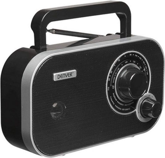 Denver - FM Radio - Retro - Funktioniert mit Batterie oder Netzstrom - Küchenradio - Tragbares Radio - TR51 - Schwarz