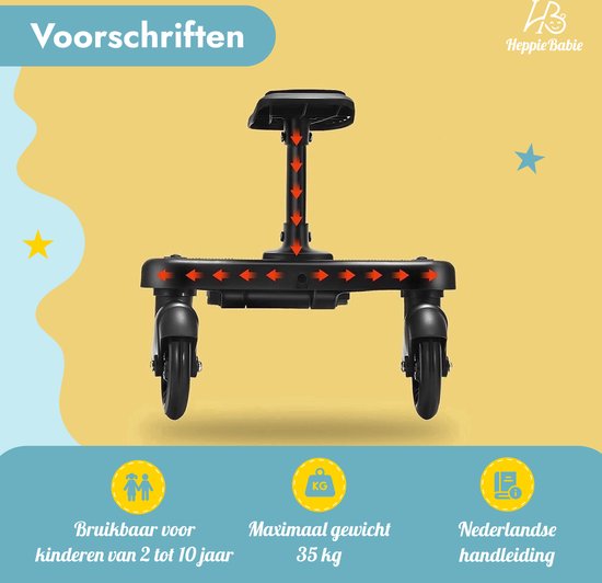 HeppieBabie Universal-Reitbrett - mit Sitz - für Kinderwagen oder Buggy - Buggy Board