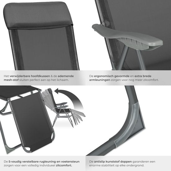 Tectake - 2er-Set Klappstühle - für Garten, Terrasse oder Balkon - Aluminium - Anthrazit