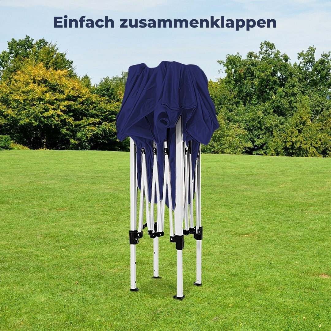 LifeGoods Partyzelt - Pavillon - 3x3 m - faltbar - wasserdicht - mit Rädern - blau