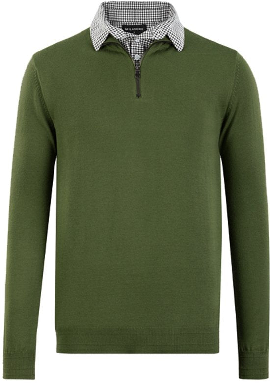 Milanoro - Herren Hemdkragenpullover mit halbem Reißverschluss - Grau - XXL