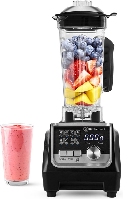 Kitchenwell Power Blender - 2000W - 2L - 9 Funktionen - Smoothie Maker - Edelstahl - Schwarz
