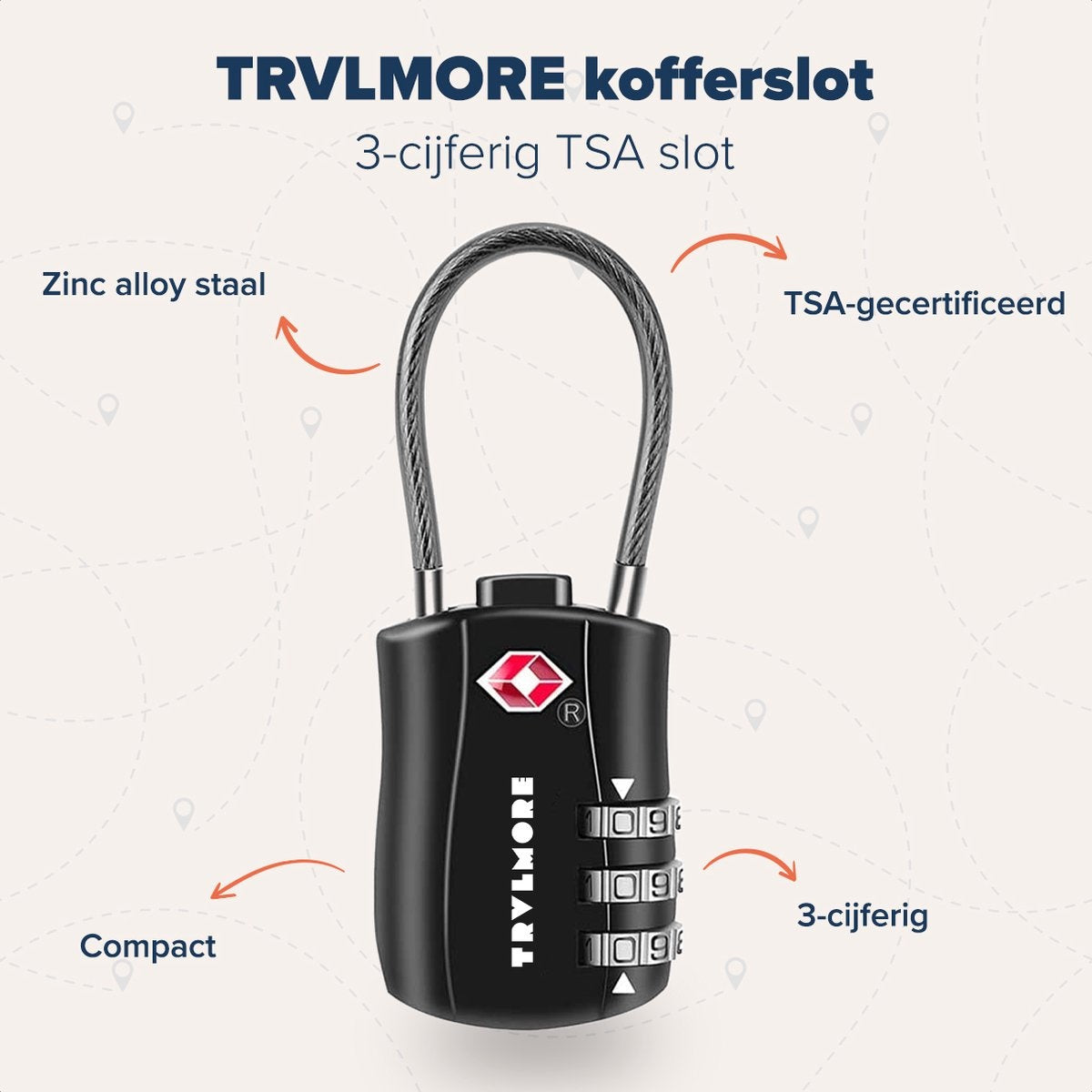 TRVLMORE Kofferschloss - TSA-Reiseschloss - Vorhängeschloss - 3-stellig - 4 Stück - Schwarz