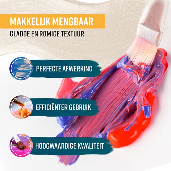 NAPI Acrylfarbe 24 Farben + 3 Pinsel - Gebrauchsfertig - Inklusive Farbkreis - Hobby-Farbset - Malen mit Acrylfarbe - 24 Tuben