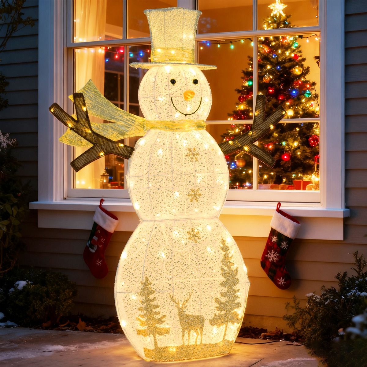 Coast LED-Schneemann-Weihnachtsdekoration – 100 warmweiße LED-Lämpchen – 141 cm hoch – mit Hut und Schal – weiß