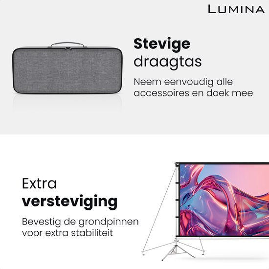 Lumina® Projektionswand 100 Zoll - Beamer-Leinwand mit Stativ - knitterfrei - faltbar - mit Tragetasche - für drinnen und draußen