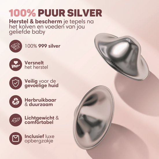 Vulpes Goods® Babycare Silver Nipple Caps - Stillhütchen - 999 Reines Silber - Hypoallergen & Wiederverwendbar - inkl. Aufbewahrungsbox - Größe M