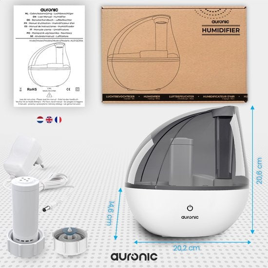 Auronic Luftbefeuchter - Für Baby-/Schlafzimmer - Inkl. Wasserfilter - Weiß