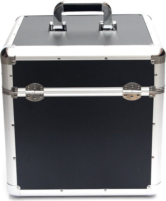 Vinylkoffer LP-Koffer für 70 bis 100 Schallplatten abschließbar schwarzes Aluminium