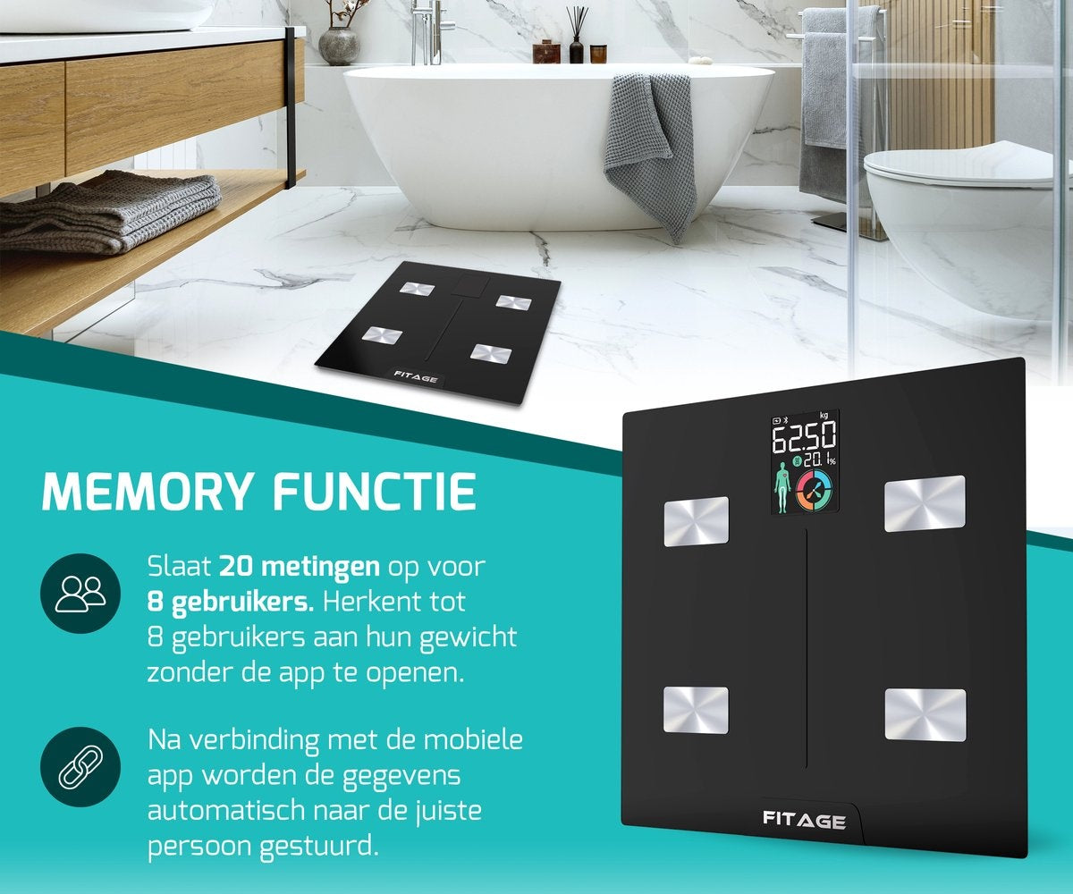 FITAGE LCD-Waage Personenwaage Digital - Intelligente Waage mit 17x Körperanalyse - Waagen - FITAGE App