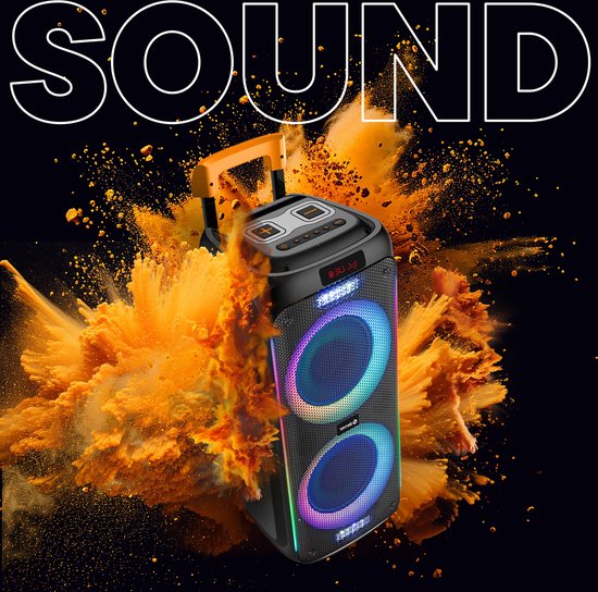 Denver Bluetooth Lautsprecher - Party Box - Disco Lights - Inkl. Mikrofon - Micro SD / USB / AUX - TSP456 - Schwarz