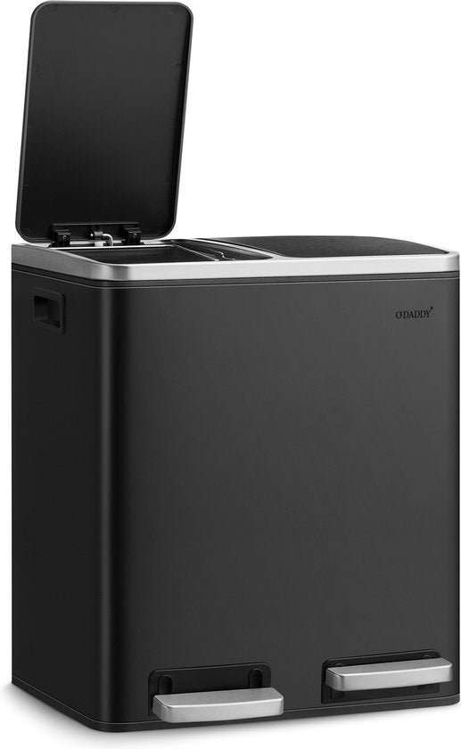O'DADDYÂ® Mülleimer Abfalltrennung - 30 Liter - Softclose-Doppelfächer - Mülleimer - Mülleimer - Treteimer - Mülleimer - Mülleimer 2x 15L Fassungsvermögen - inkl. Müllbeutel - Kompaktes Design - Metall - Schwarz