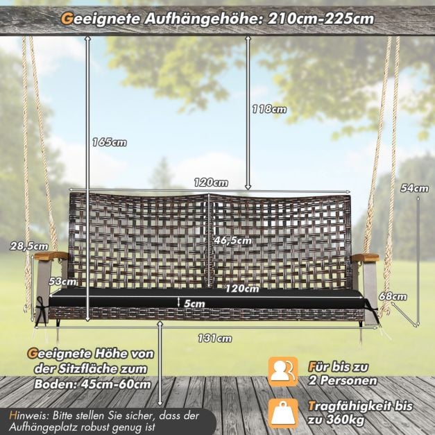 Coast 2-Sitzer-Hängesofa mit Kissen – Schwarz – 131 x 68 x 54 cm