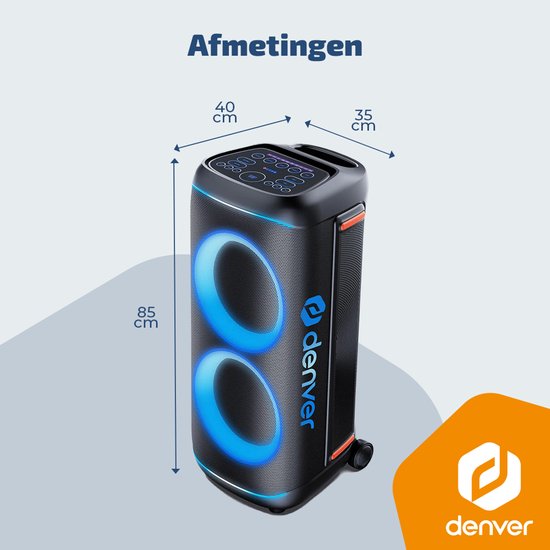 Denver Bluetooth-Lautsprecher Party Box – Disco-Lichter – Partybox – inkl. Mikrofon – Lautsprecher – BPS470