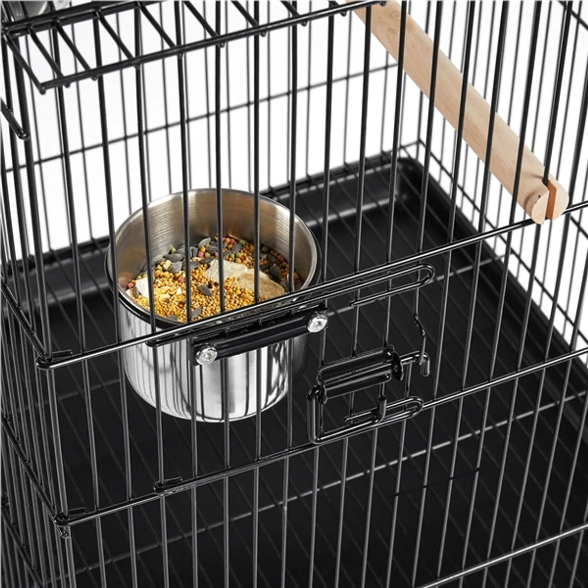 Yaheetech XXL-Vogelkäfig mit mobilem Sockel - 59,5 x 59,5 x 145 cm - mit Öffnung im Dach und abnehmbarem Boden und Ablagefach - für Sittiche und Kanarienvögel - schwarzes Metall und Holz