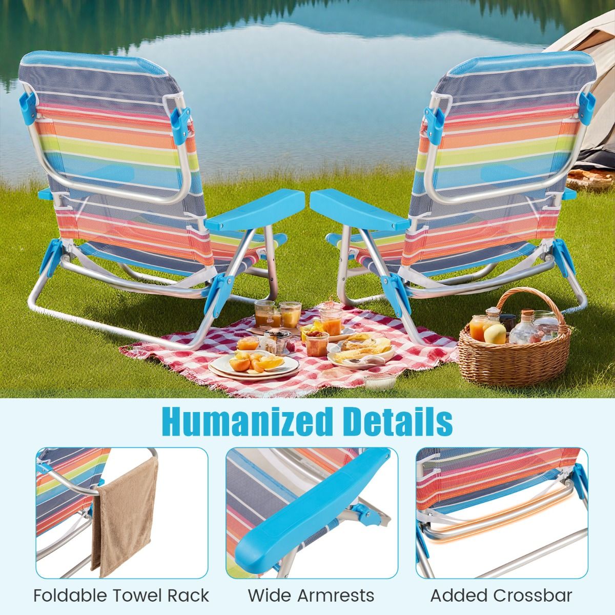 Coast Klappbare Strandstühle, 2er-Set – Verstellbare Rückenlehne – Leichte Campingstühle – 64 x 63 x 74 cm