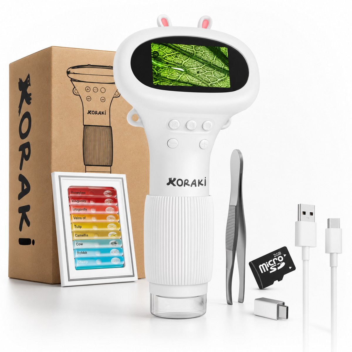 Koraki® Digitalmikroskop für Kinder – LCD-Bildschirm – 30- bis 50-fache Vergrößerung – Kamera – Micro-SD
