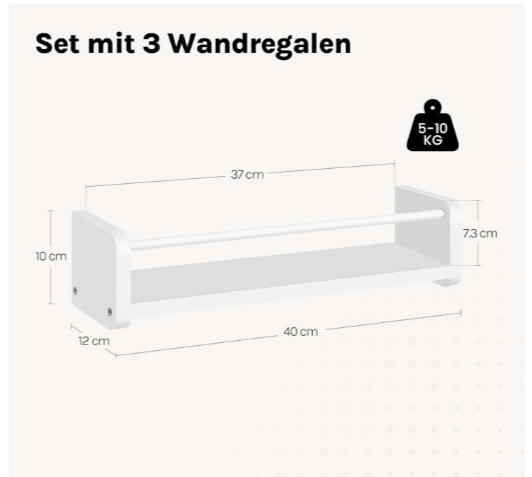 Woltu Wandregal-Set – freihängend – MDF – 3-teilig – 40 x 12 x 10 cm – Weiß