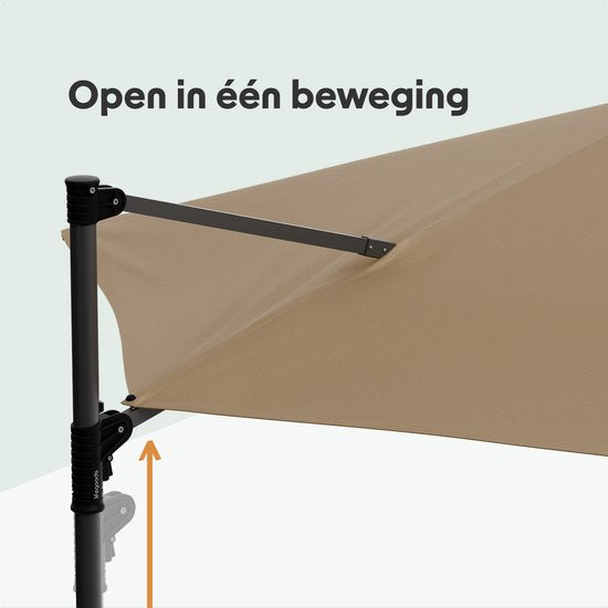 LifeGoods Sonnenschirm - Ø300 cm - 30° neigbar - One-push System - Wasserdicht - mit Bezug - Taupe