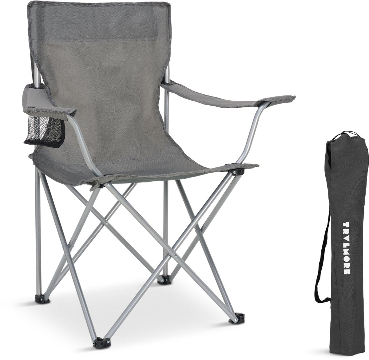 TRVLMORE Campingstuhl – zusammenklappbar – 120 kg Tragkraft – inkl. Tragetasche – Klappstuhl – Angelstuhl – Campingstuhl – Faltstuhl – grau
