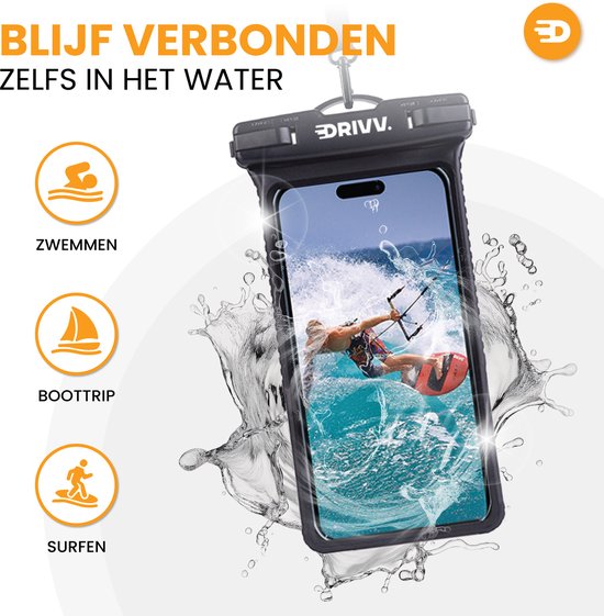 Drivv. Wasserdichte Handyhülle – Hartschalenhülle – Sturz- und stoßfest – Doppelclipverschluss – Bis zu 6,7 Zoll – Unterwasser-Handyhülle