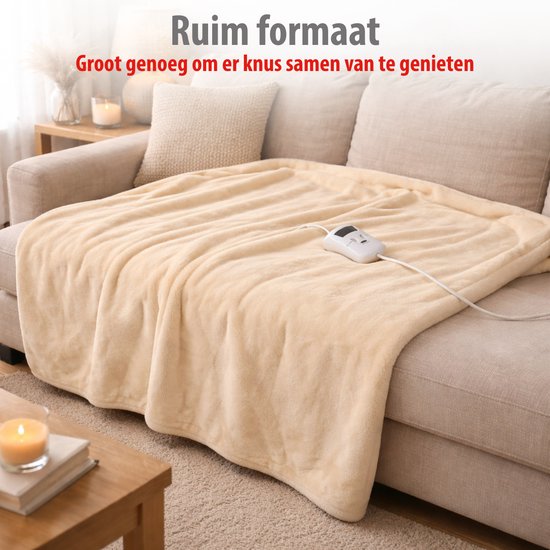 alpina Heizdecke Elektrische Oberdecke 130 x 180 cm – Elektrische Heizdecke für eine Person mit Timer (1–9 Stunden) – Kuscheldecke mit 10 Heizstufen – Waschbare Überwurfdecke – Flanell – Beige