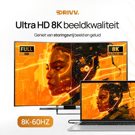 Drivv. USB-C-zu-USB-C-Kabel 4.0 – Gen 3 – 240 W Schnelllader – 8K 60 Hz – 40 Gbit/s – 3 Meter – Nylon – Schwarz