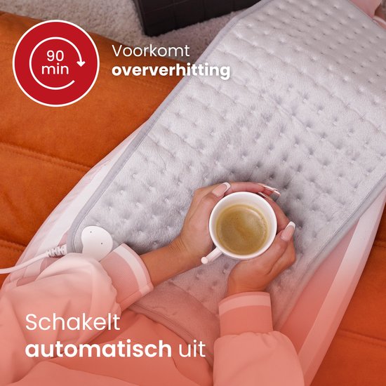 Seranova Elektrisches Wärmekissen für Rücken, Füße, Nacken, Schultern, Bauch - Heizkissen - Heizkissen - Waschmaschine - 60x30cm - Hellgrau