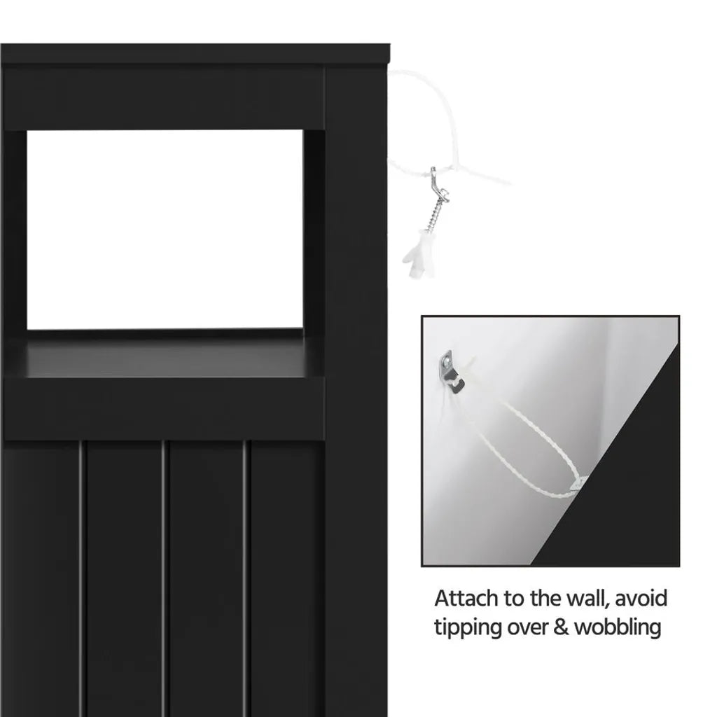 Yaheetech Badezimmerschrank 55,5 x 29,5 x 86,5 cm – Schwarz – Badezimmermöbel mit 3 Schubladen und verstellbarem Einlegeboden