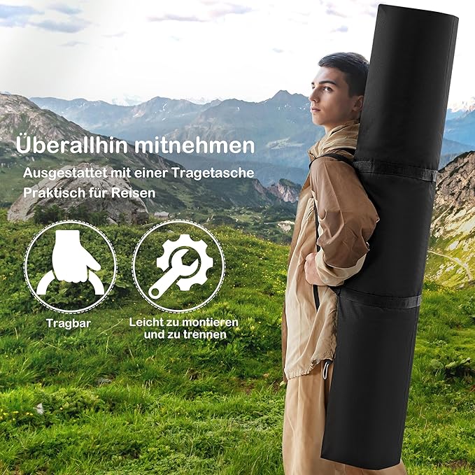 Yaheetech XXL-Hängematte mit Ständer – blau gestreift – verstellbare 2-Personen-Hängematte mit Kissen und Tragetasche
