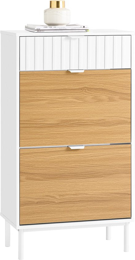 SoBuy FSR174-WN Schuhschrank - Weißer schmaler Eingangsschrank mit 4 Einlegeböden