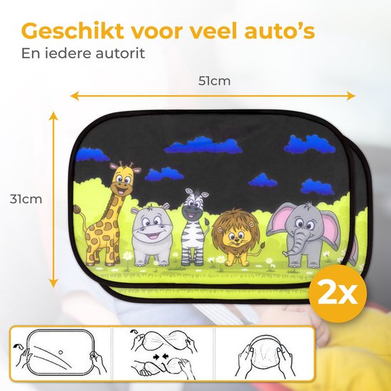 Nuvance Auto-Sonnenschutz – 2 Stück – mit UV-Schutz für Babys und Kinder – Sonnenschutz für Seitenfenster – selbstklebend – Einheitsgröße – Tiere