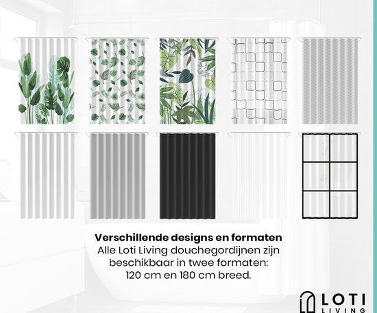 Loti Living Duschvorhang Anti-Schimmel - Schwarz - Ringe inklusive - Wasserdicht - Polyester - Duschvorhang 120x200 cm