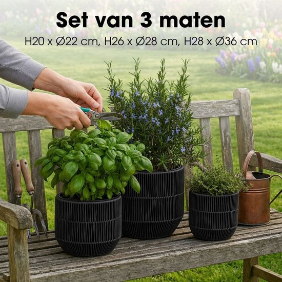 Mica Decorations Peta Blumentopf für den Außenbereich – 3er-Set – Pflanzgefäß für Blumen und Gartenpflanzen – Blumentöpfe für den Außenbereich – Schwarz